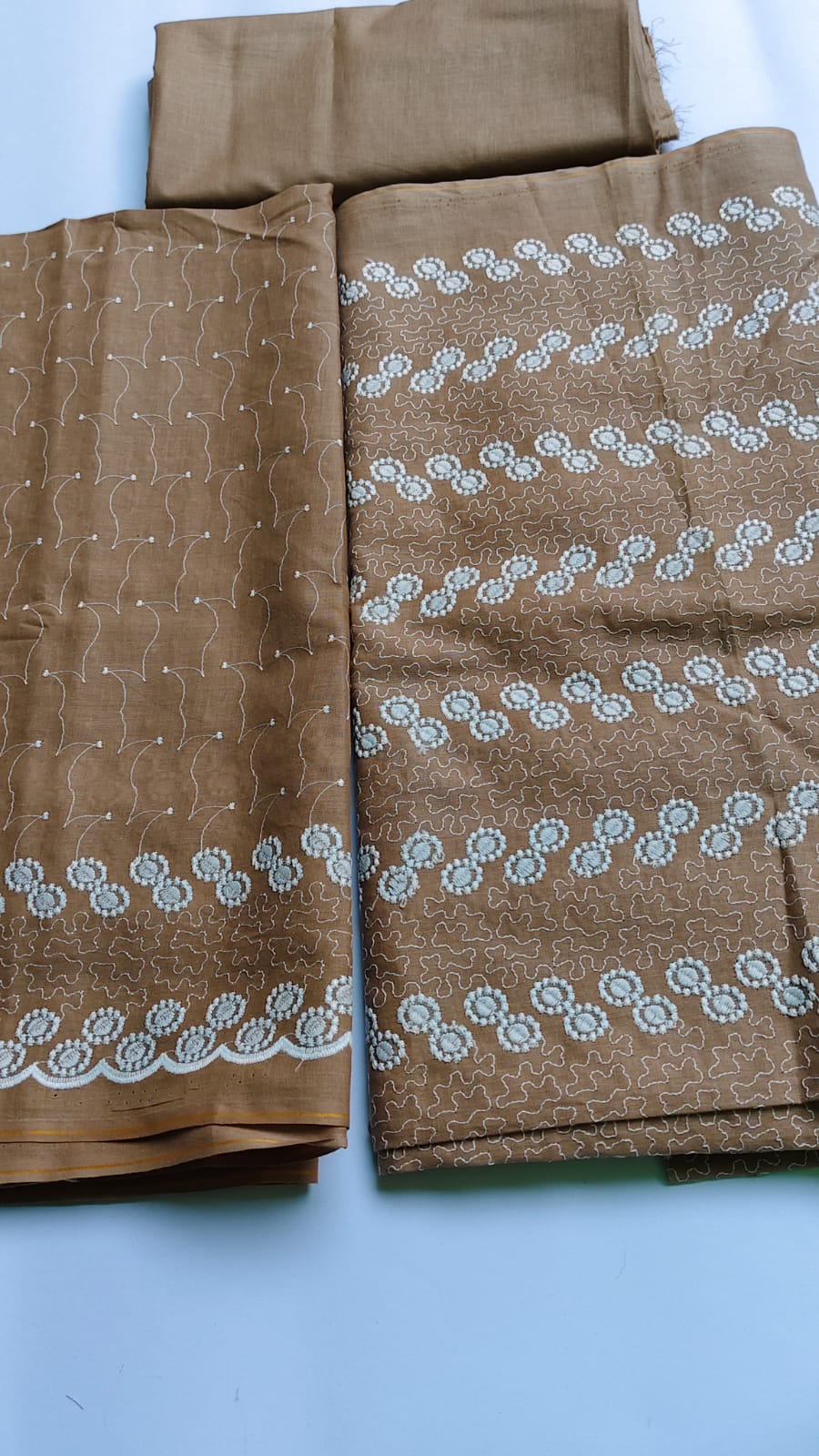 3 Piece Coffee Brown Embroided Lawn